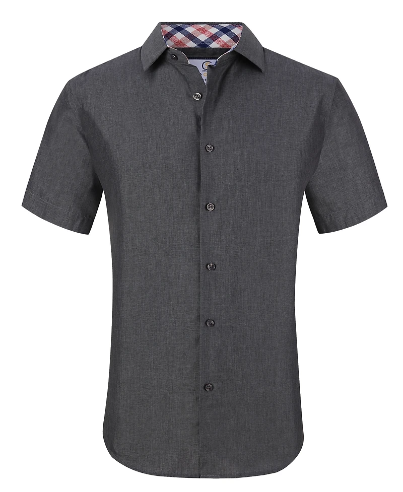 Suslo Couture Men's Slim Fit Linen Look Short Sleeve Button Down Shirt