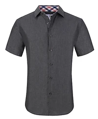 Suslo Couture Men's Slim Fit Linen Look Short Sleeve Button Down Shirt