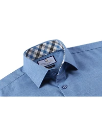 Suslo Couture Men's Slim Fit Linen Look Short Sleeve Button Down Shirt