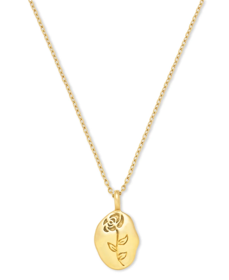Lola Ade 18k Gold-Plated Stainless Steel Flower-Etched Pendant Necklace, 20" + 2-1/2" extender