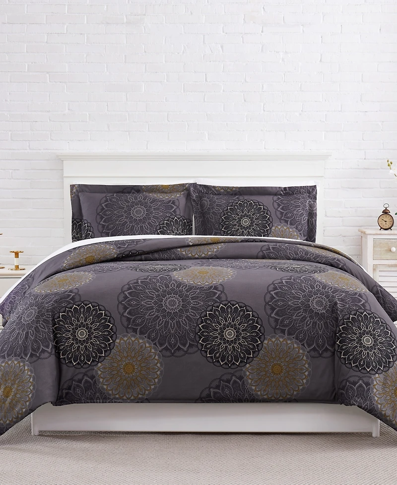 Southshore Fine Linens Midnight Floral 3-Pc. Comforter Set