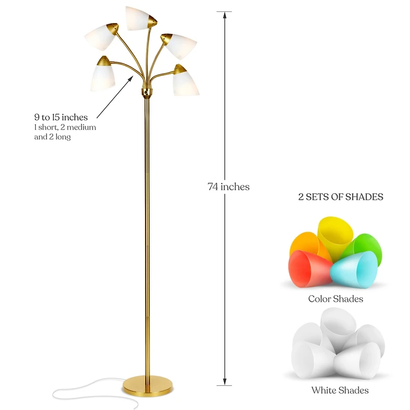 Medusa 74" Led 5-Light Floor Lamp with Interchangeable Shades