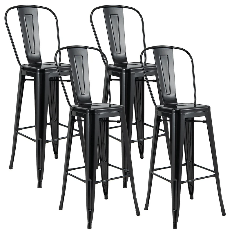 Costway Set of 4 High Back Metal Stool 30'' Seat Bar Height