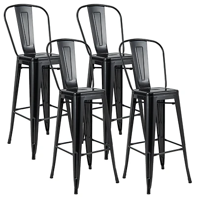 Costway Set of 4 High Back Metal Stool 30'' Seat Bar Height