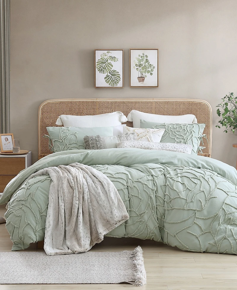 Peri Home Chenille Rose Green 3 Piece Comforter Set, Full/Queen