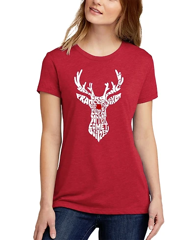 La Pop Art Women's Premium Blend Santa's Reindeer Word T-shirt