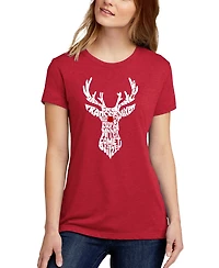 La Pop Art Women's Premium Blend Santa's Reindeer Word T-shirt