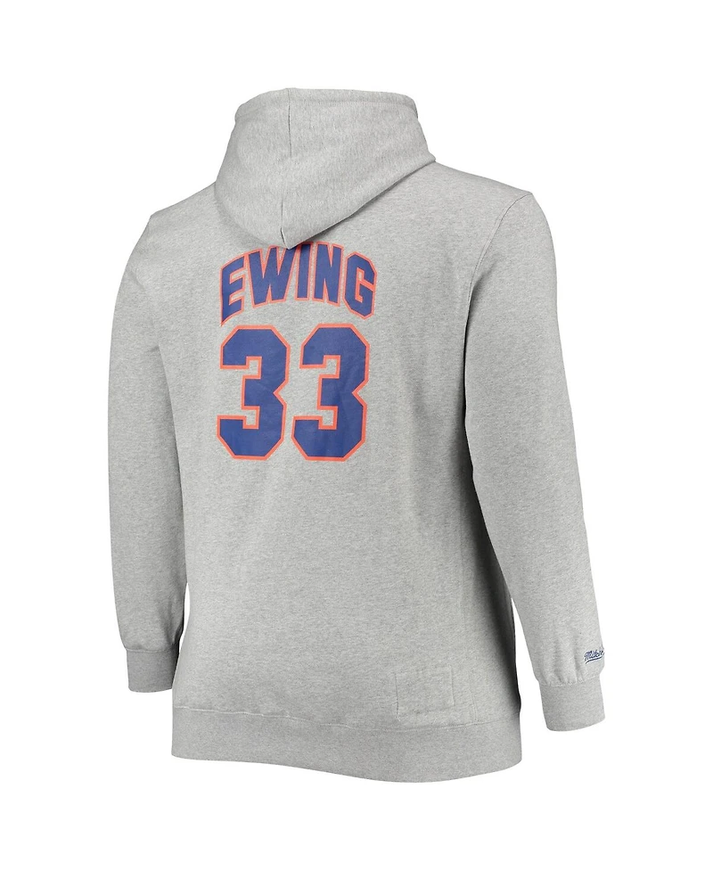 Men's Mitchell & Ness Patrick Ewing Heathered Gray New York Knicks Big and Tall Name and Number Pullover Hoodie