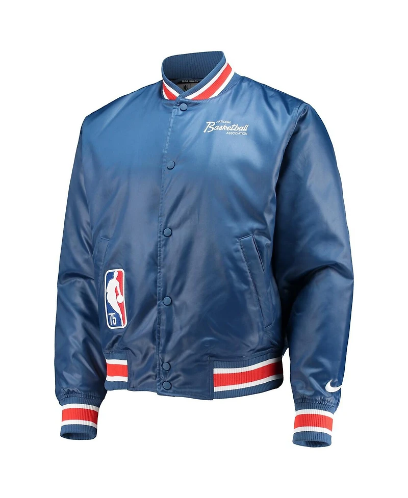 Men's Nike Blue Nba 75th Anniversary Courtside Satin Full-Snap Jacket