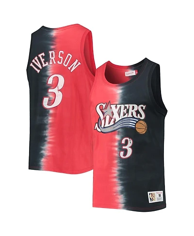 Men's Mitchell & Ness Allen Iverson Red and Black Philadelphia 76ers Hardwood Classics Tie-Dye Name Number Tank Top