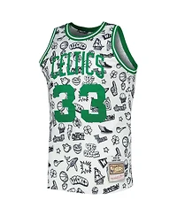 Men's Mitchell & Ness Larry Bird White Boston Celtics 1985-86 Hardwood Classics Doodle Swingman Jersey