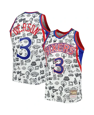 Men's Mitchell & Ness Allen Iverson White Philadelphia 76ers 1996-97 Hardwood Classics Doodle Swingman Jersey