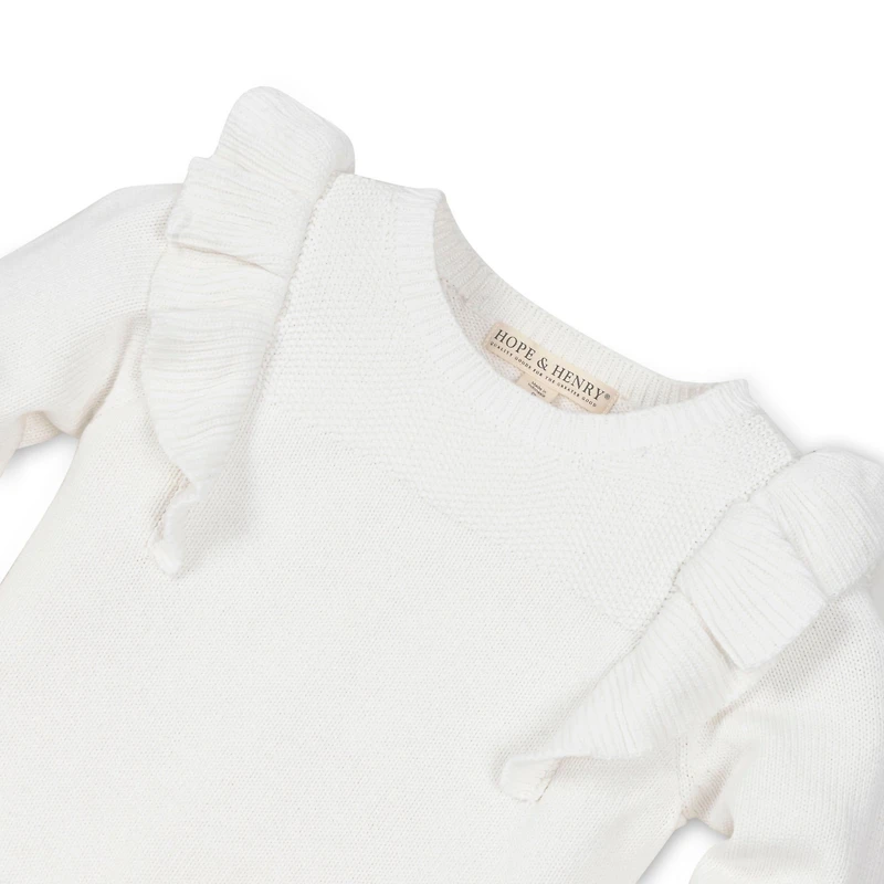 Hope & Henry Baby Girls Long Sleeve Pointelle Yoke Ruffle Sweater
