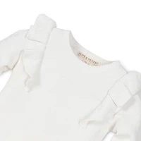 Hope & Henry Baby Girls Long Sleeve Pointelle Yoke Ruffle Sweater