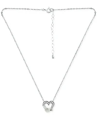 Giani Bernini Freshwater Pearl (5mm) & Cubic Zirconia Open Heart Pendant Necklace, 16" + 2" extender, Created for Macy's