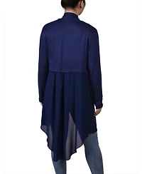 Ny Collection Women's Long Sleeve Knit Cardigan with Chiffon Back