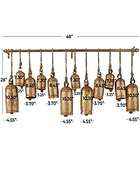 Rosemary Lane Bronze Metal Tibetan Inspired Meditation Decorative Cow Bell with Jute Hanging Rope and Rod 48" x 6" x 20"