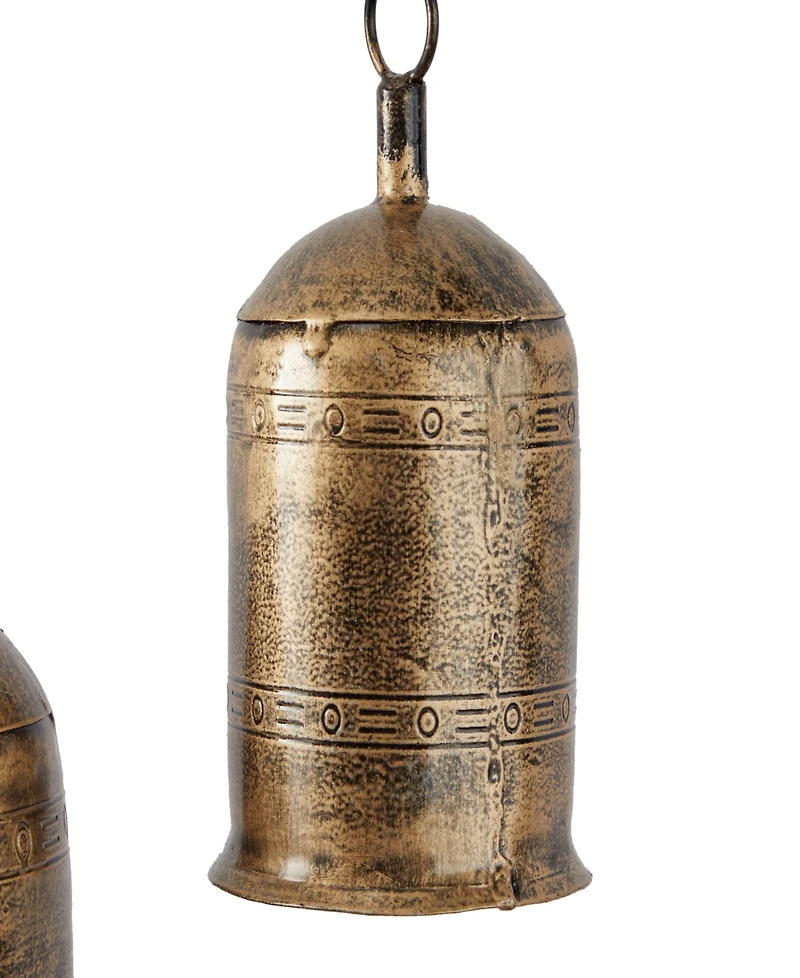 Rosemary Lane Gold-Tone Metal Bohemian Decorative Cow Bell with Jute Hanging Rope Set 3 Pieces