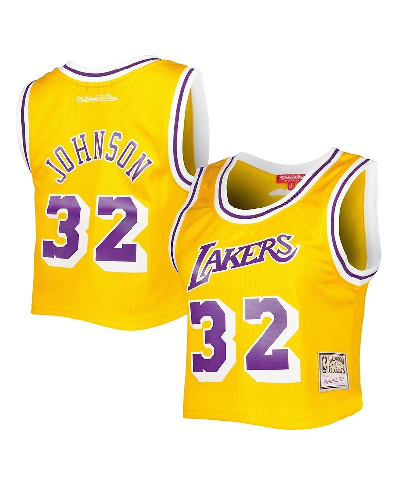 Women's Mitchell & Ness Magic Johnson Gold Los Angeles Lakers 1984 Hardwood Classics Crop Player Tank Top