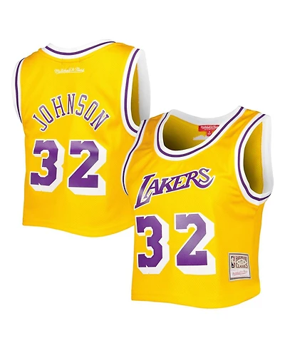 Women's Mitchell & Ness Magic Johnson Gold Los Angeles Lakers 1984 Hardwood Classics Crop Player Tank Top