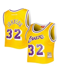 Women's Mitchell & Ness Magic Johnson Gold Los Angeles Lakers 1984 Hardwood Classics Crop Player Tank Top