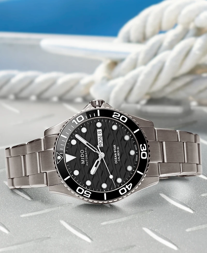 Mido Men's Swiss Automatic Ocean Star Silver-Tone Titanium Bracelet Watch 43mm