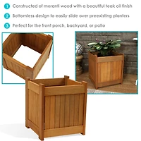 Meranti Wood 16-Inch Square Planter Box with Teak Oil Finish - Set of 2
