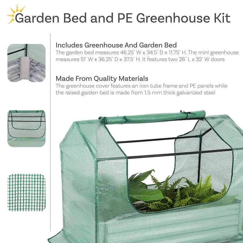 Raised Garden Bed with Cover Outdoor Mini Greenhouse Kit with 2 Zippered Doors - Green - 4' x 3'