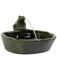 Sunnydaze Decor Ceramic Frog 7-Inch Outdoor Solar Fountain - Submersible Pump - Soothing Water Sounds - Glazed Green Finish