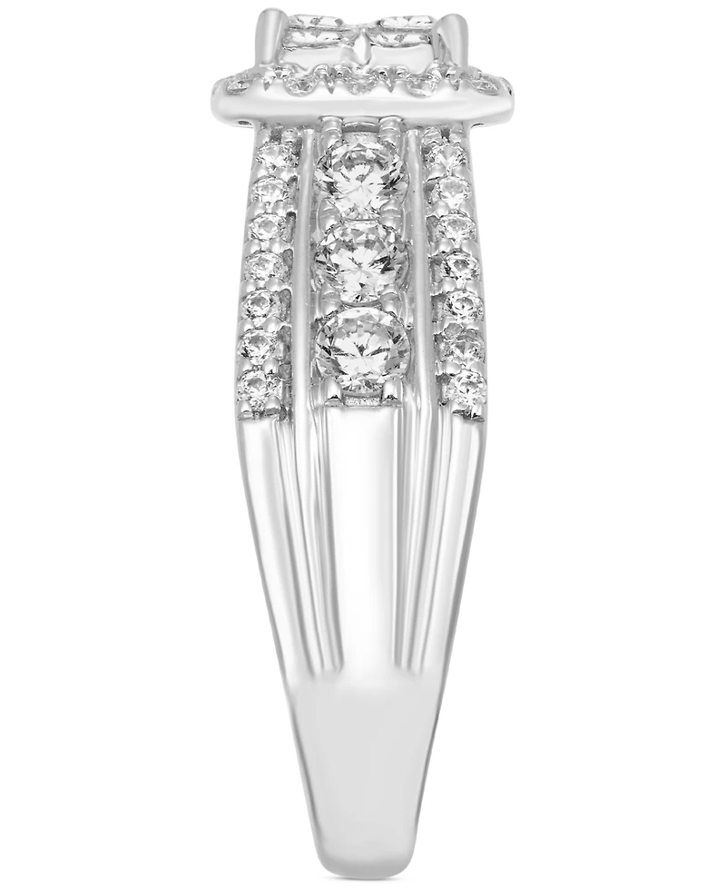 Diamond Princess & Round Halo Cluster Engagement Ring (1-5/8 ct. t.w.) in 14k White Gold