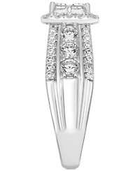 Diamond Princess & Round Halo Cluster Engagement Ring (1-5/8 ct. t.w.) in 14k White Gold