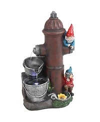 16"H Electric Polyresin Gnomes Climbing Fire Hydrant Outdoor Water Fountain with Led Light