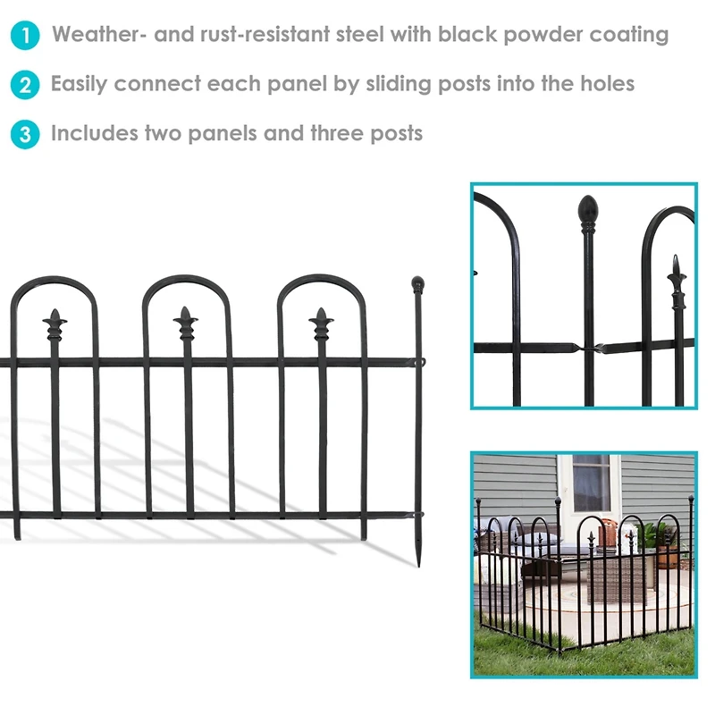 Strasbourg 6' Set of 2 Steel Decorative Garden Fence Panels - 37.5" W x 30.5" H Per Panel - Black