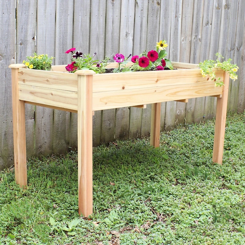 48.5-Inch Wood Raised Garden Bed - Outdoor Rectangular Elevated Planter Box with 2 Drainage Holes