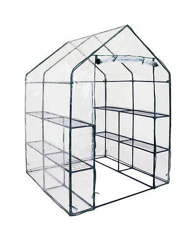 Outdoor Portable Growing Rack Grandeur Mini Walk-In Greenhouse with Roll-Up Door - 4 Shelves - Clear