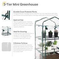 Outdoor Portable 3-Tier Mini Greenhouse with Roll-up Zippered Door and Steel Wire Shelves