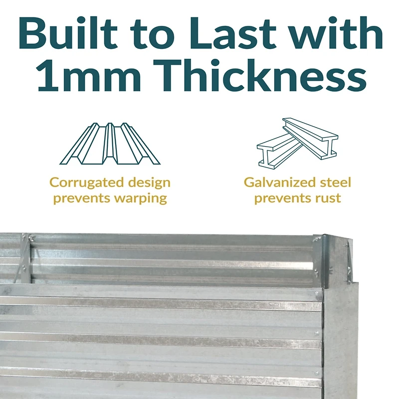 Outdoor Galvanized Steel L-Shaped Raised Garden Bed for Plants, Vegetables, and Flowers - 59.5"