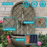 Messina 26-Inch Outdoor Polystone Solar Wall Fountain - Electric Submersible Pump - French Limestone Finish