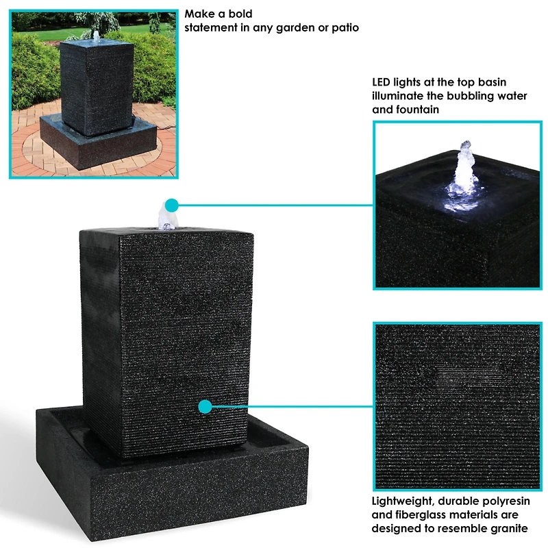 40"H Electric Polyresin and Fiberglass Large Pillar Outdoor Water Fountain with Led Lights