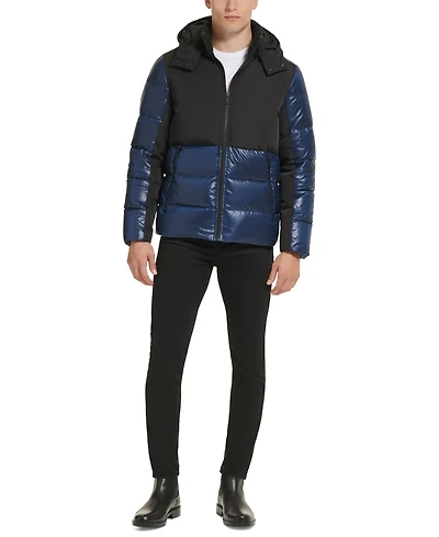 Kenneth Cole Men's Colorblock Mixed-Media Puffer Jacket