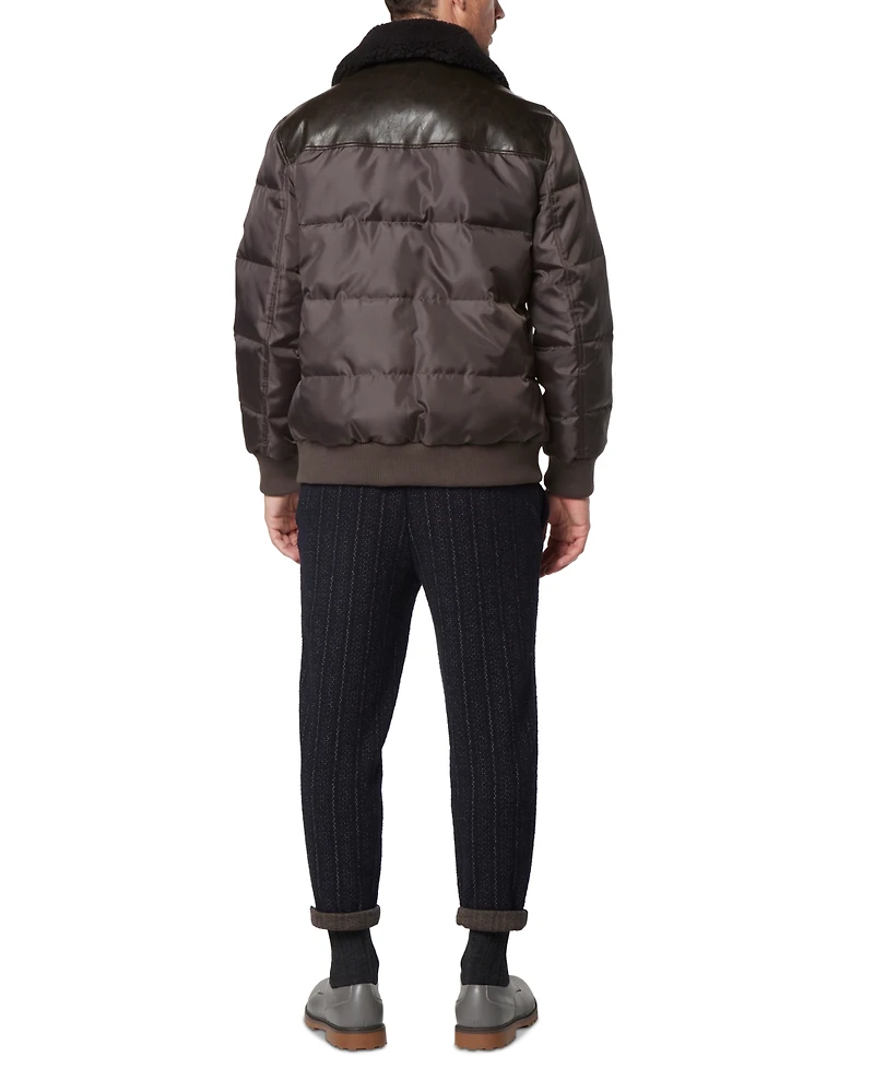 Marc New York Men's Beaumont Aviator Puffer with Faux Leather Trim