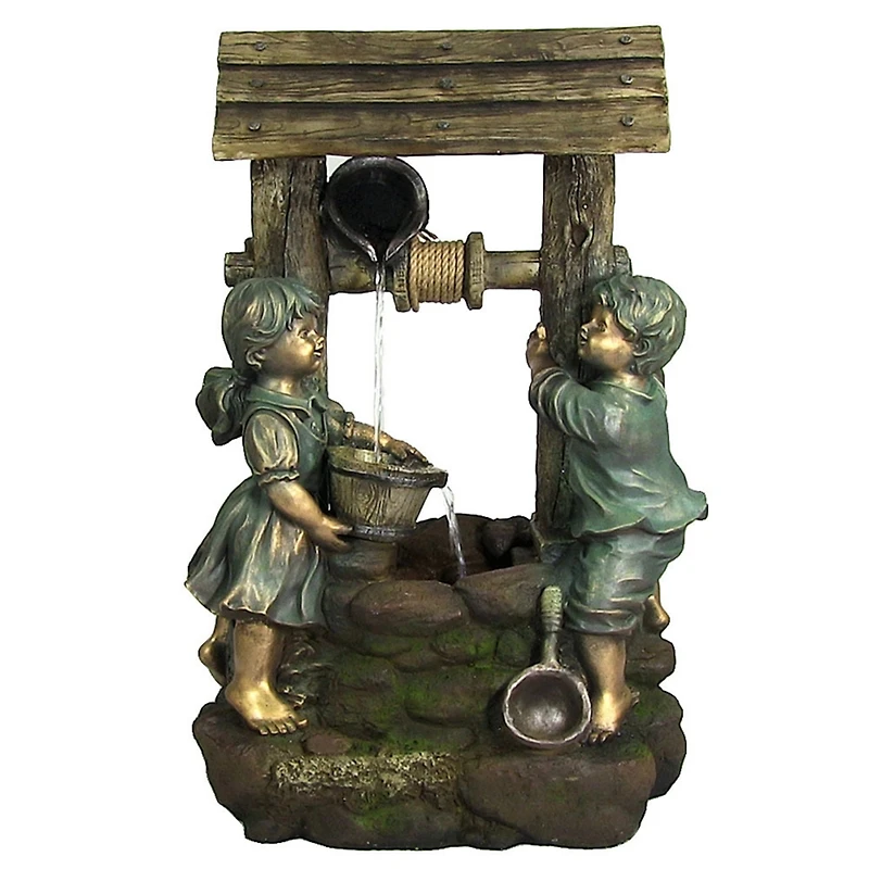 Children at the Well 39-Inch Outdoor Water Fountain - Led Lights - Electric Submersible Pump - Polyresin/Fiberglass
