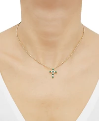 Lab-Grown Emerald (1/4 ct. t.w.) & Lab-Grown White Sapphire (1/3 ct. t.w.) Cross Pendant Necklace in 14k Gold-Plated Sterling Silver, 16" + 2" extende