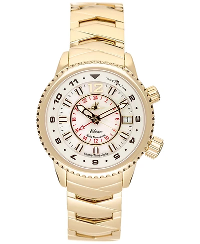 Abingdon Co. Women's Elise Swiss Tri-Time 28k Gold Ion-Plated Stainless Steel Bracelet Watch 33mm