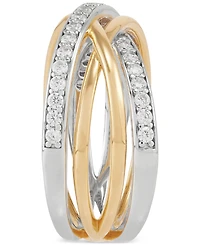 Cubic Zirconia Multirow Crossover Ring in Sterling Silver & 14k Gold-Plate