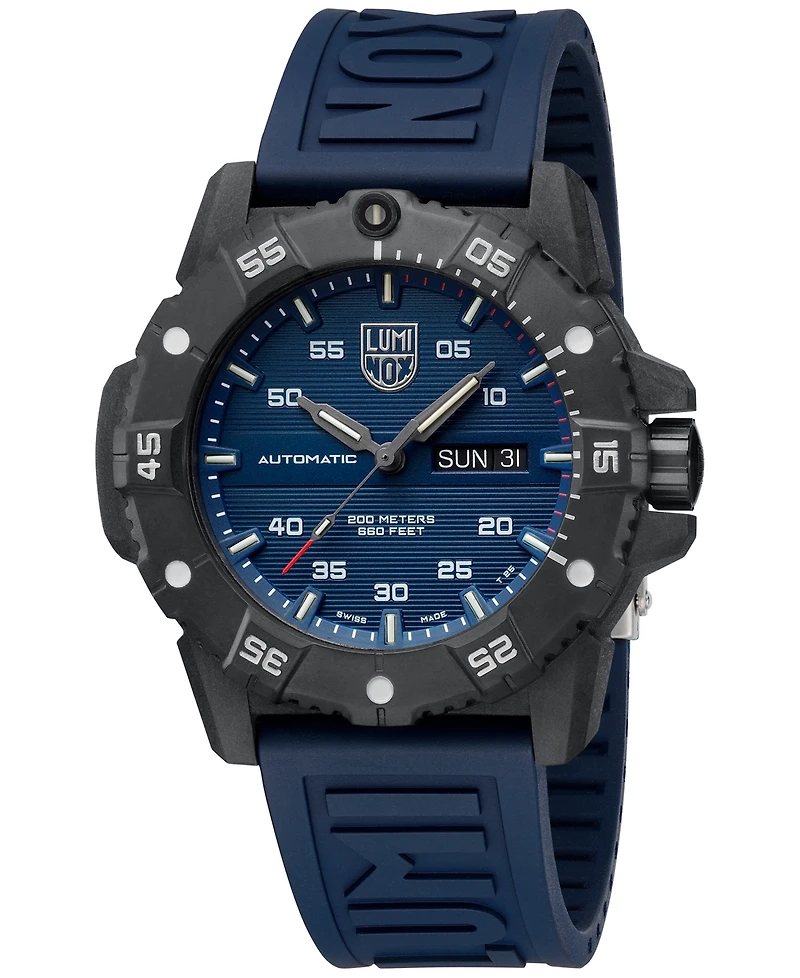Luminox Men's Swiss Automatic Master Carbon Seal Blue Rubber Strap Watch 45mm