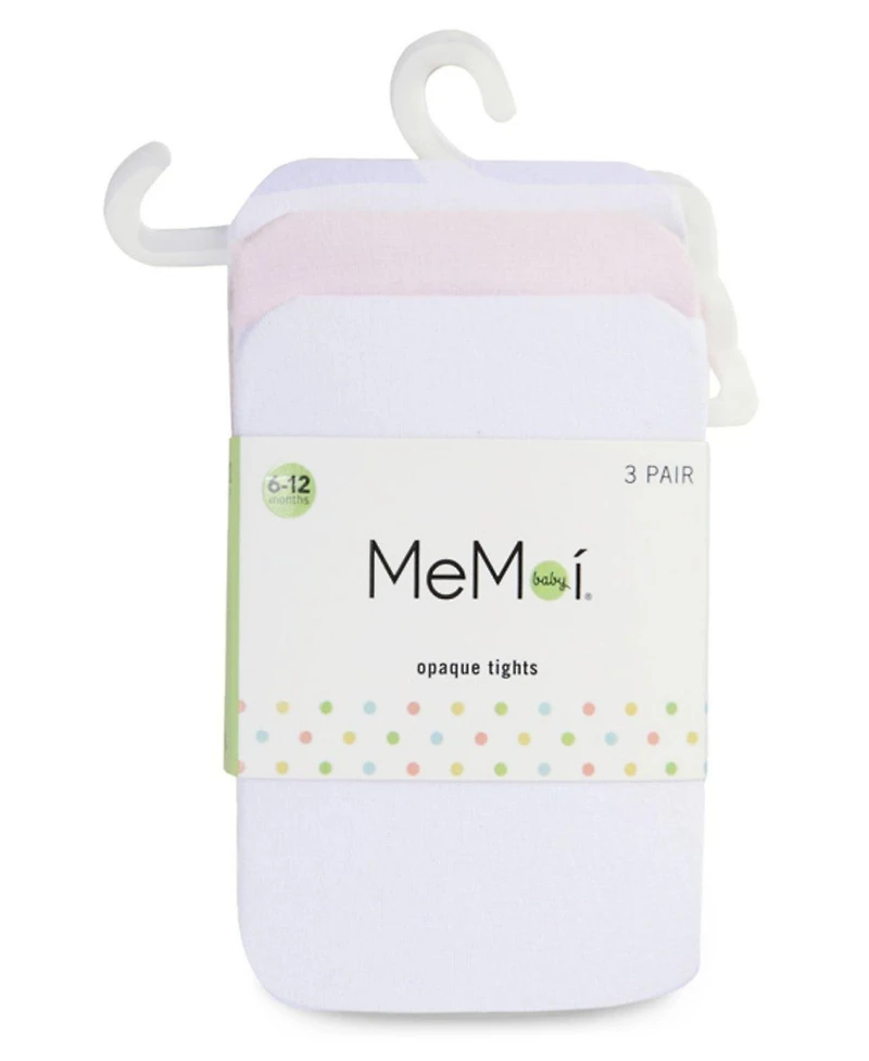 MeMoi Baby Girls Solid Nylon Opaque Basic Non-Binding Tights 3 Pack