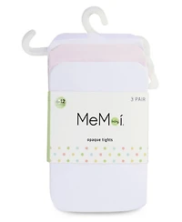 MeMoi Baby Girls Solid Nylon Opaque Basic Non-Binding Tights 3 Pack