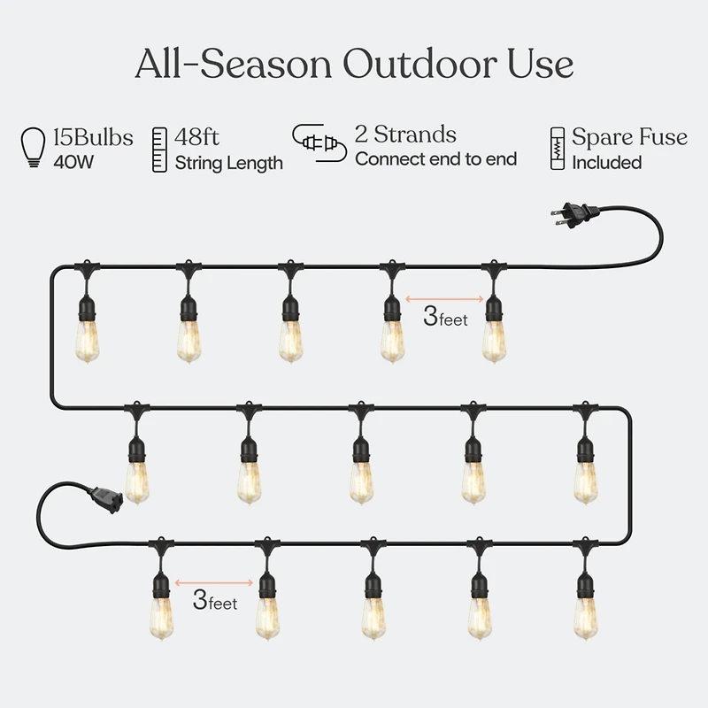 Ambience Pro 48 ft. Incandescent Indoor/Outdoor Weatherproof 40-Watt String Lights