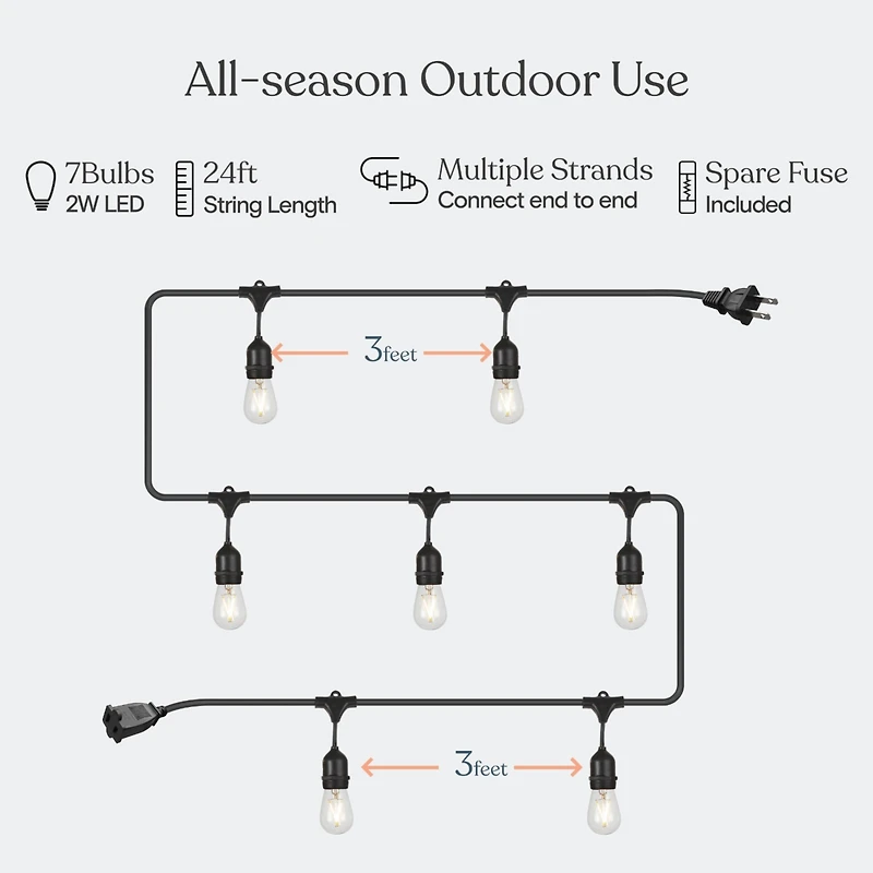 Brightech Ambience Pro 24 ft. Indoor/Outdoor Led Weatherproof 2-Watt String Lights with Soft White Hue